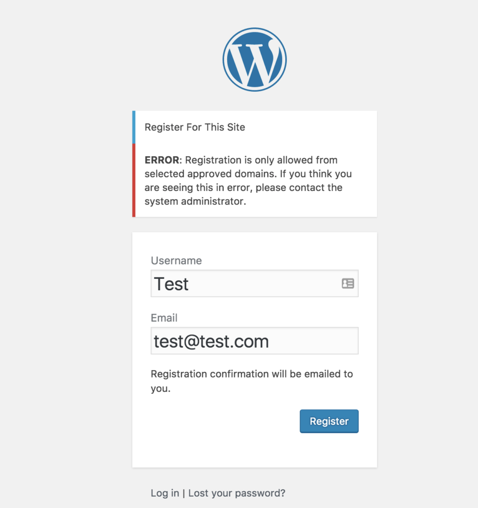 WordPress Registration from Certain Domains Only